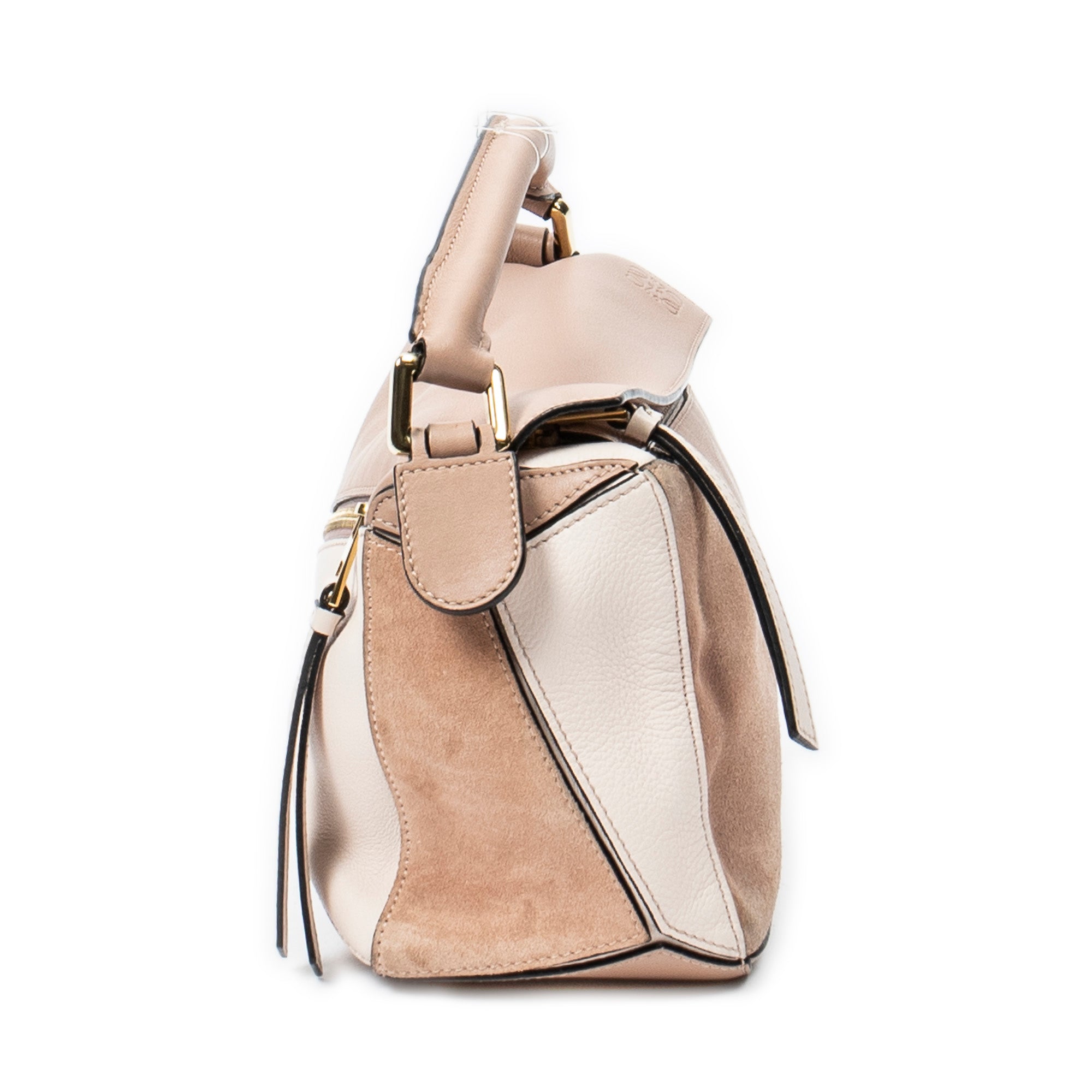 Shoulder Bag Small Puzzle Bag Beige Calfskin Leather