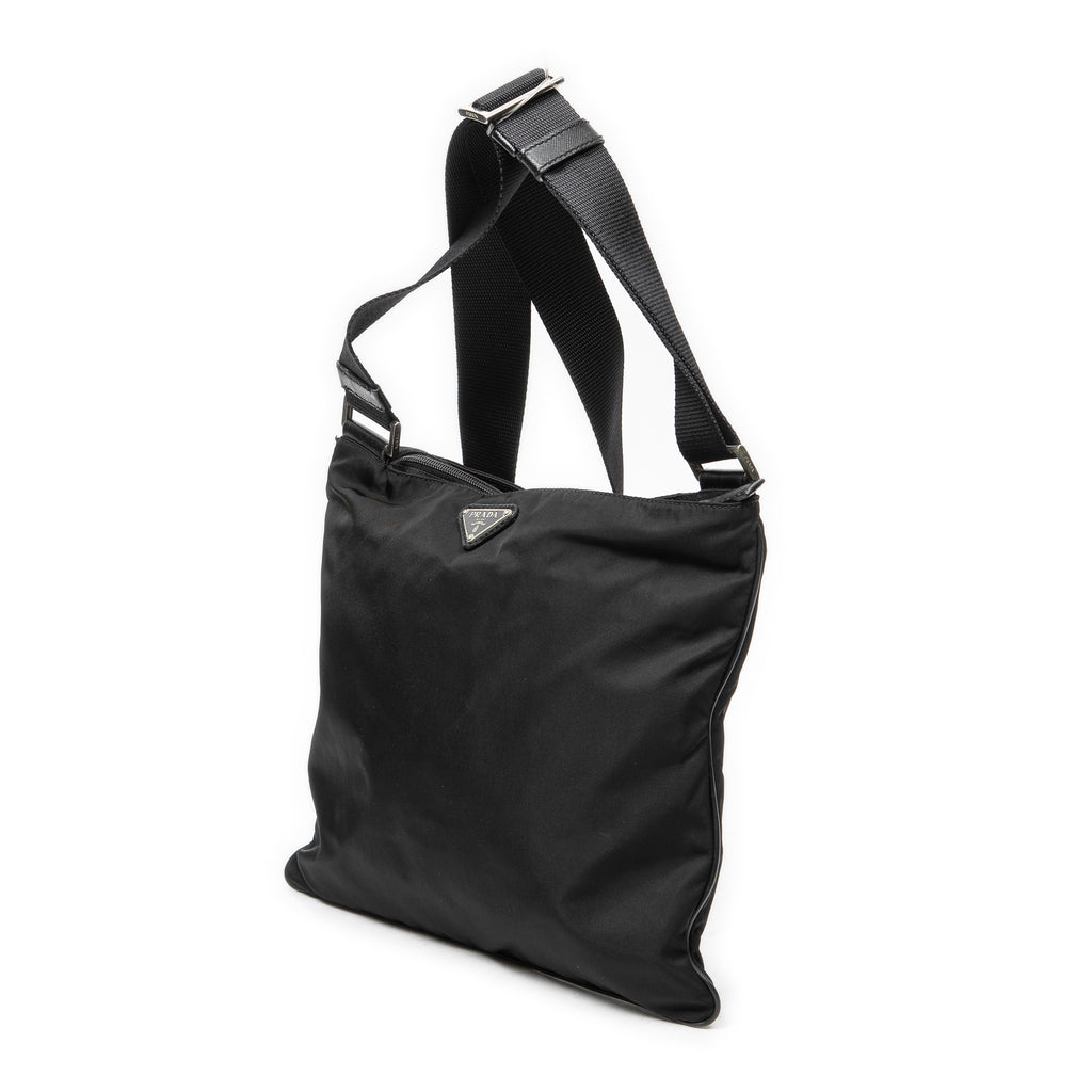 Bandolera Plana Cuadrada de Lona de Nylon Negra