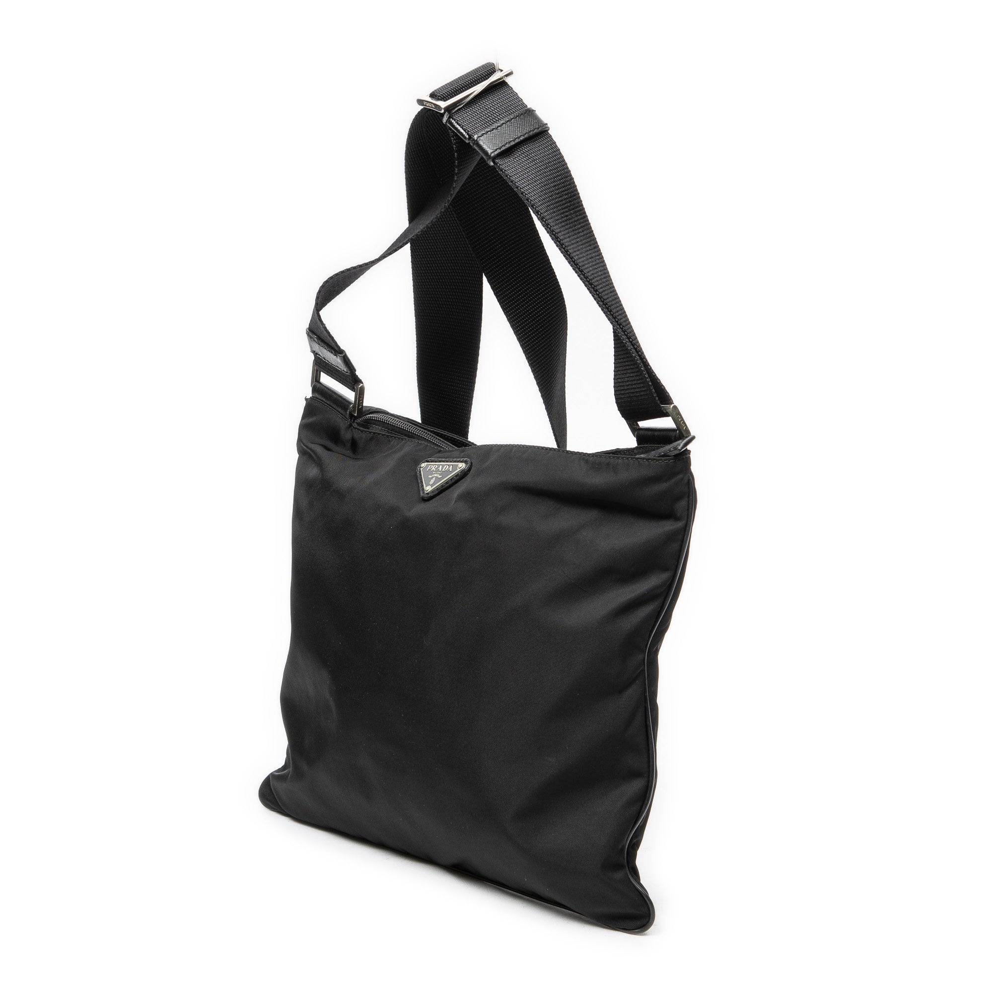 Bandolera Plana Cuadrada de Lona de Nylon Negra