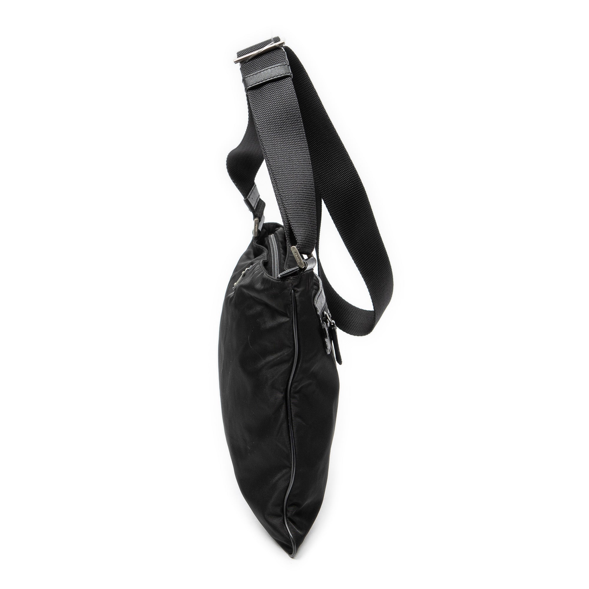 Bandolera Plana Cuadrada de Lona de Nylon Negra