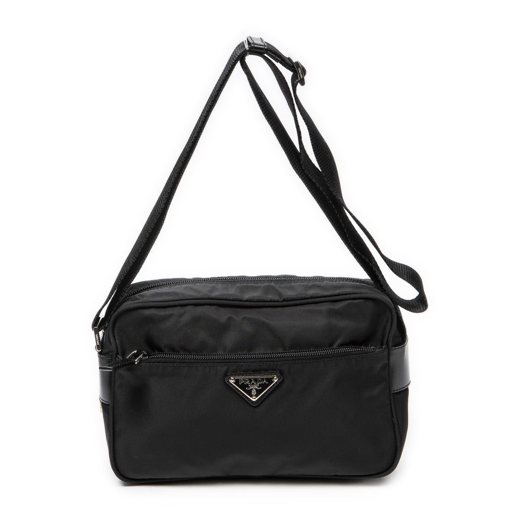 Shoulder Bag Front Zip Camera Crossbody Black Nylon Canvas