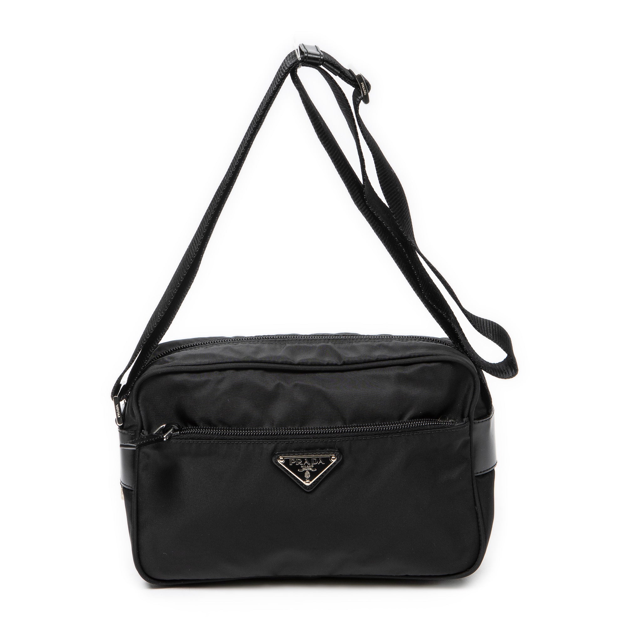 Shoulder Bag Front Zip Camera Crossbody Black Nylon Canvas