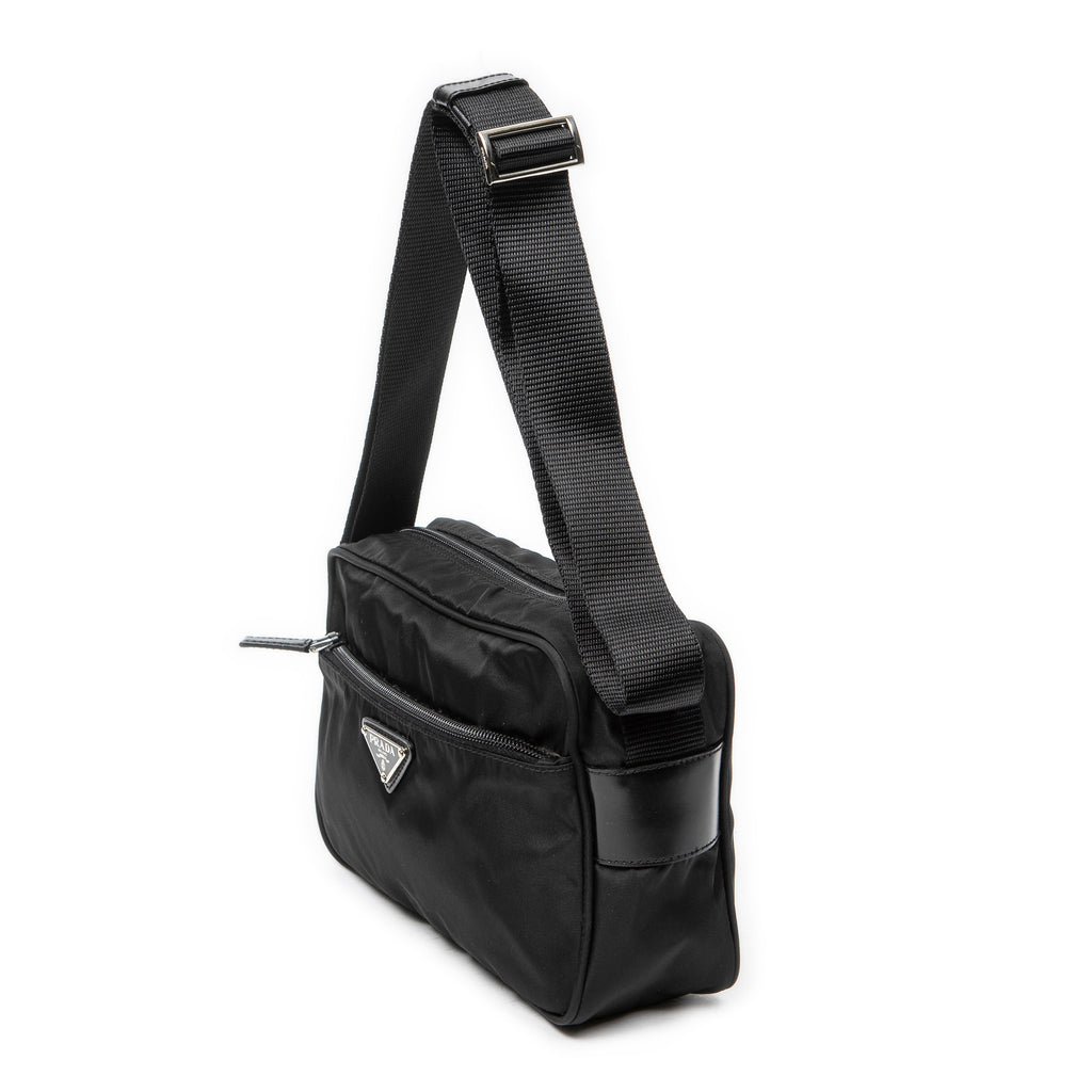 Shoulder Bag Front Zip Camera Crossbody Black Nylon Canvas