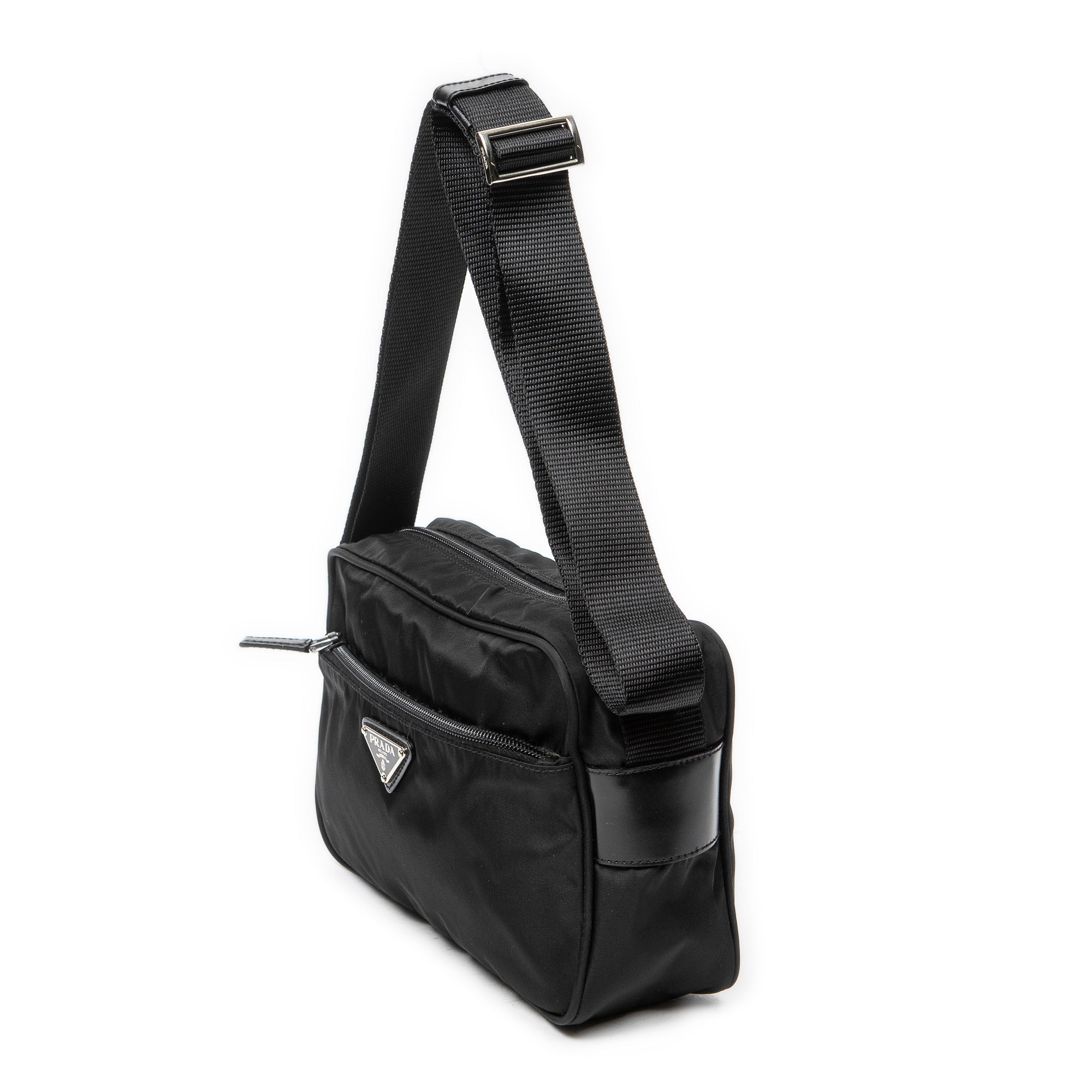 Shoulder Bag Front Zip Camera Crossbody Black Nylon Canvas
