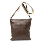 Shoulder Bag Flat Messenger Brown Intrecciato Leather