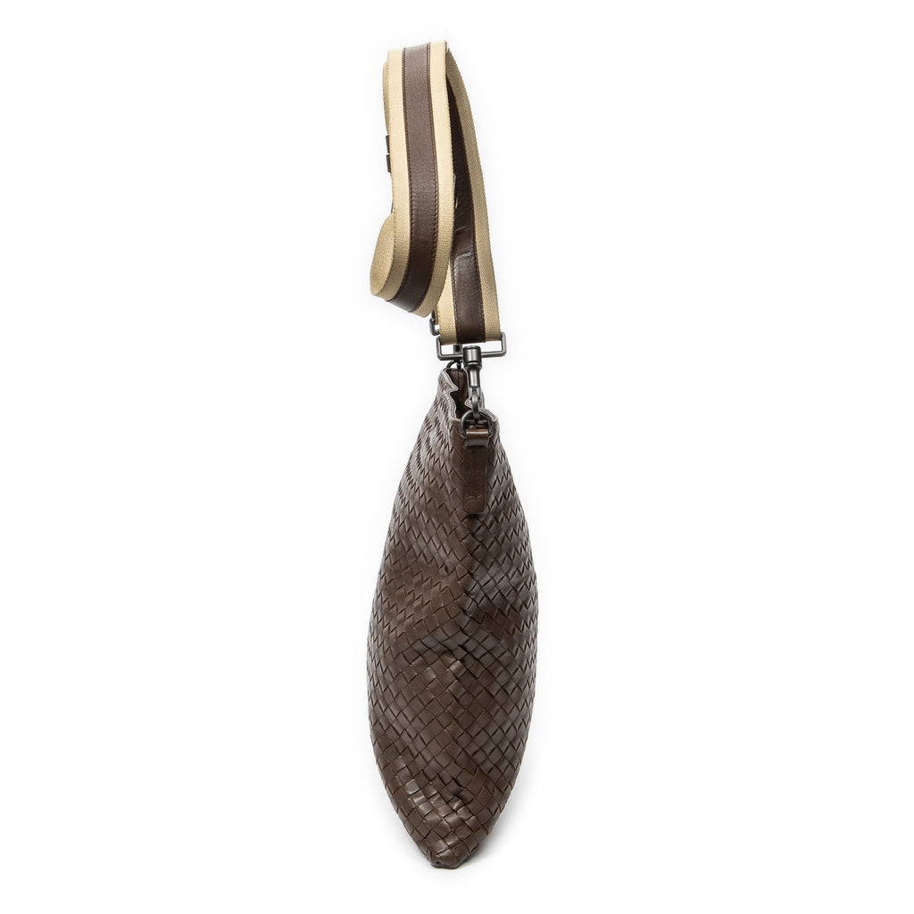 Shoulder Bag Flat Messenger Brown Intrecciato Leather