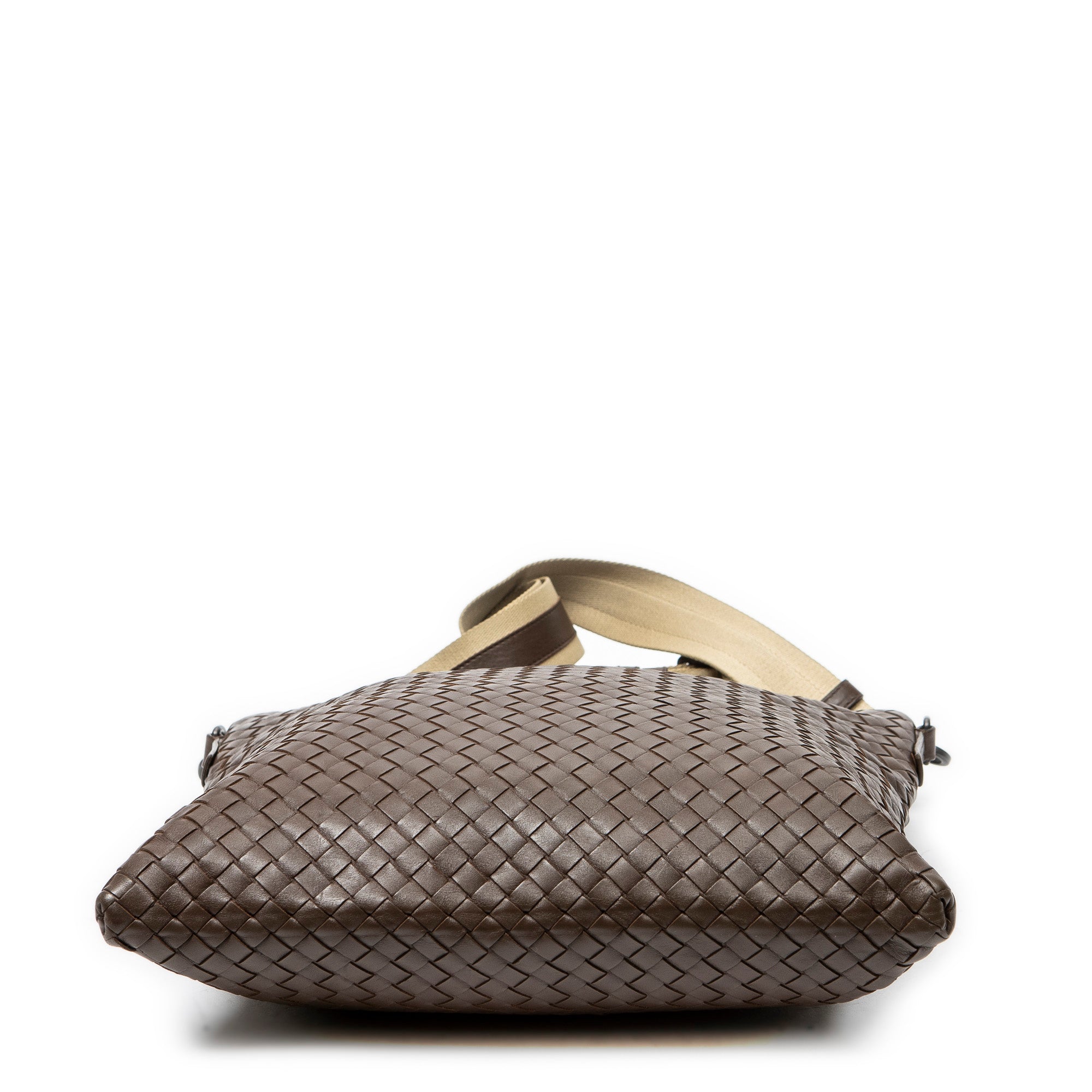 Shoulder Bag Flat Messenger Brown Intrecciato Leather