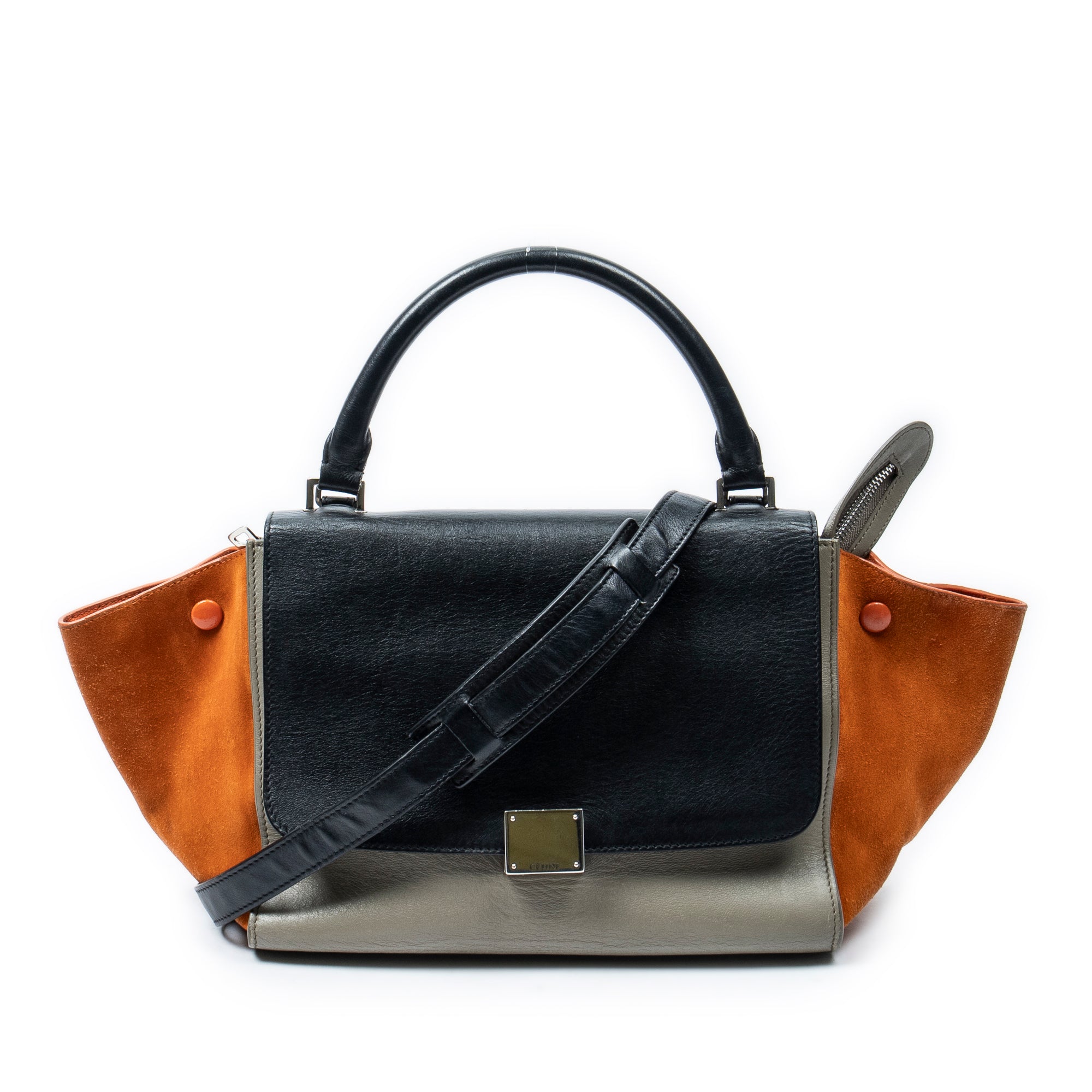 Shoulder Bag Small Tricolor Trapeze Black Calfskin Leather