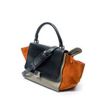 Shoulder Bag Small Tricolor Trapeze Black Calfskin Leather