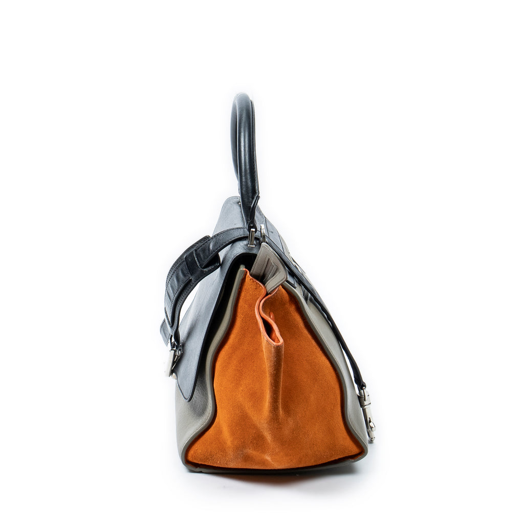 Shoulder Bag Small Tricolor Trapeze Black Calfskin Leather