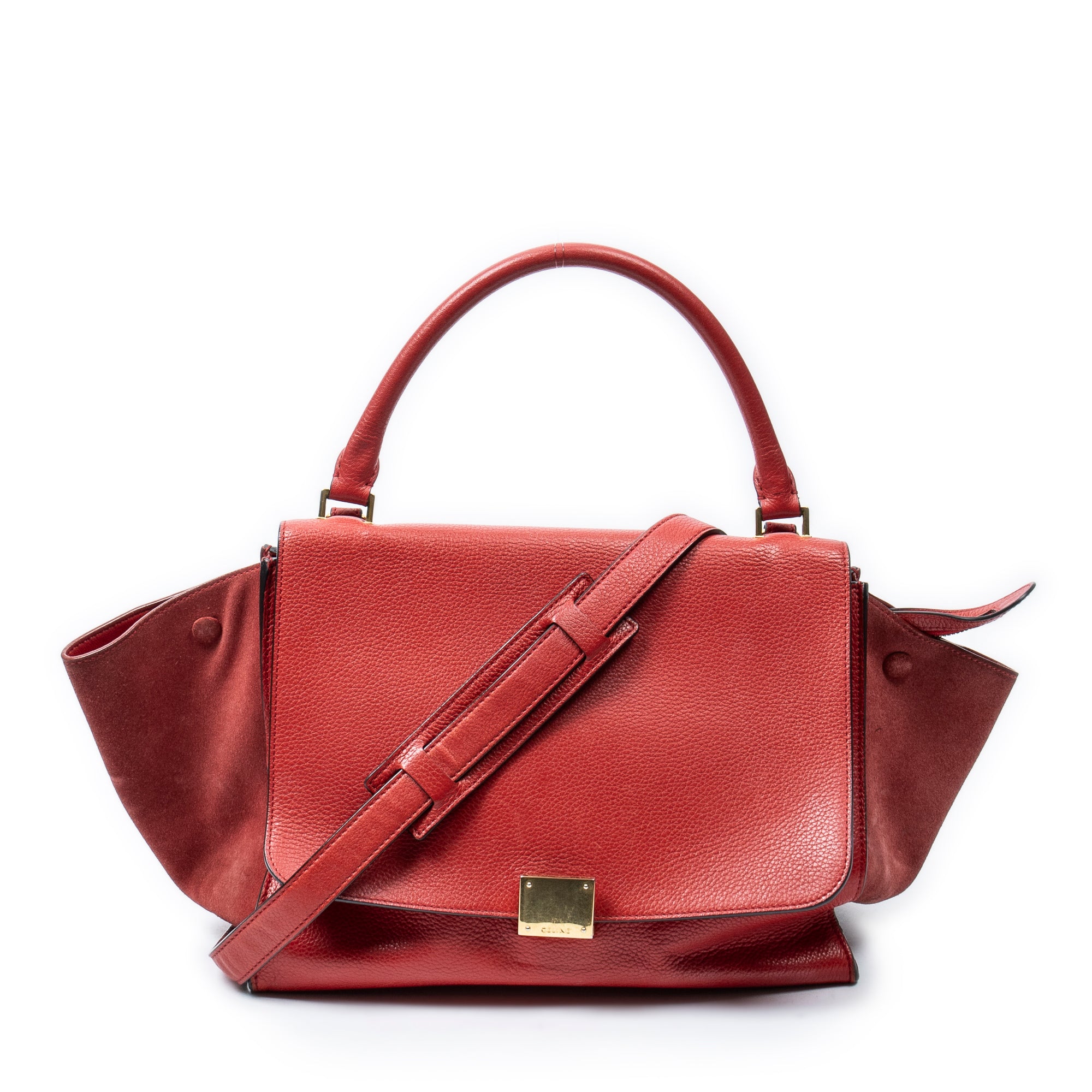 Bolso de hombro mediano Trapeze de piel de becerro granulada roja