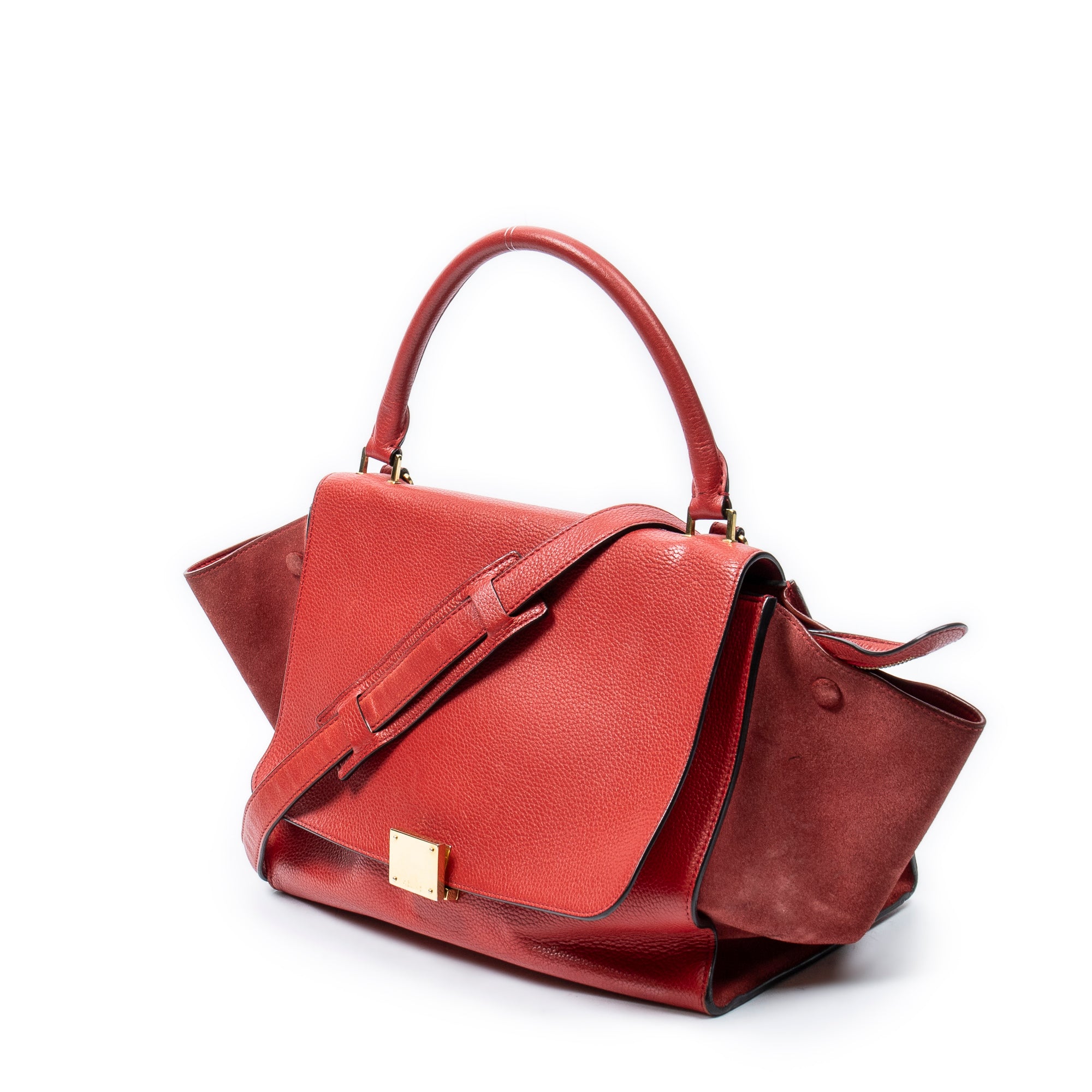 Bolso de hombro mediano Trapeze de piel de becerro granulada roja