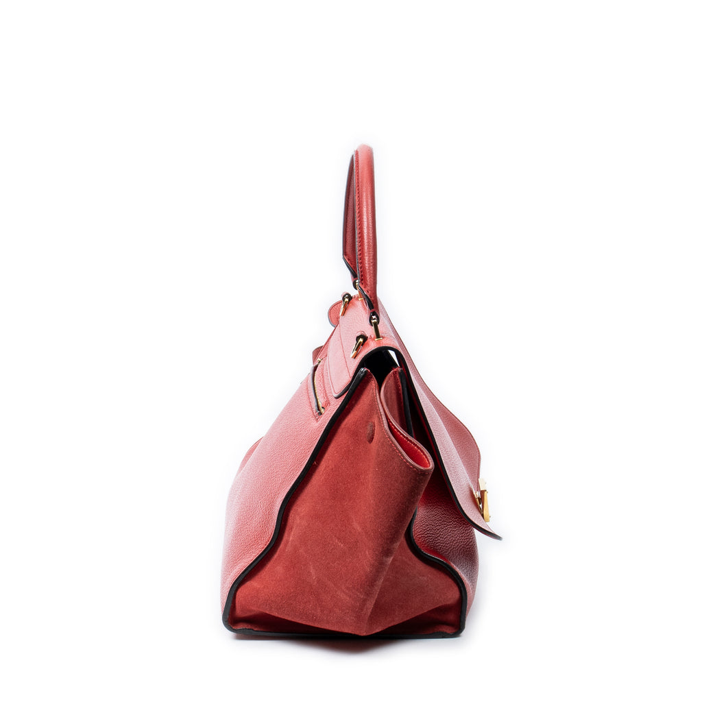 Bolso de hombro mediano Trapeze de piel de becerro granulada roja