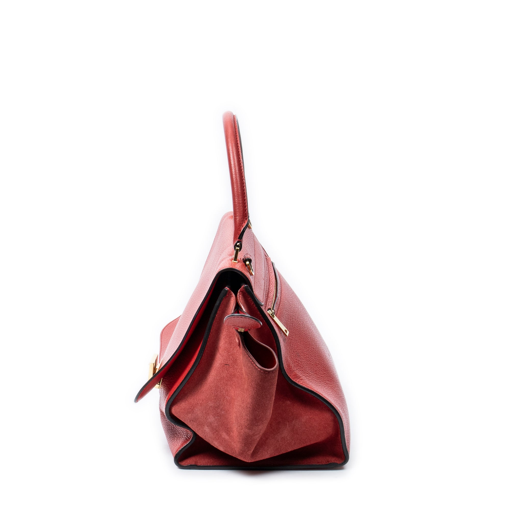 Bolso de hombro mediano Trapeze de piel de becerro granulada roja