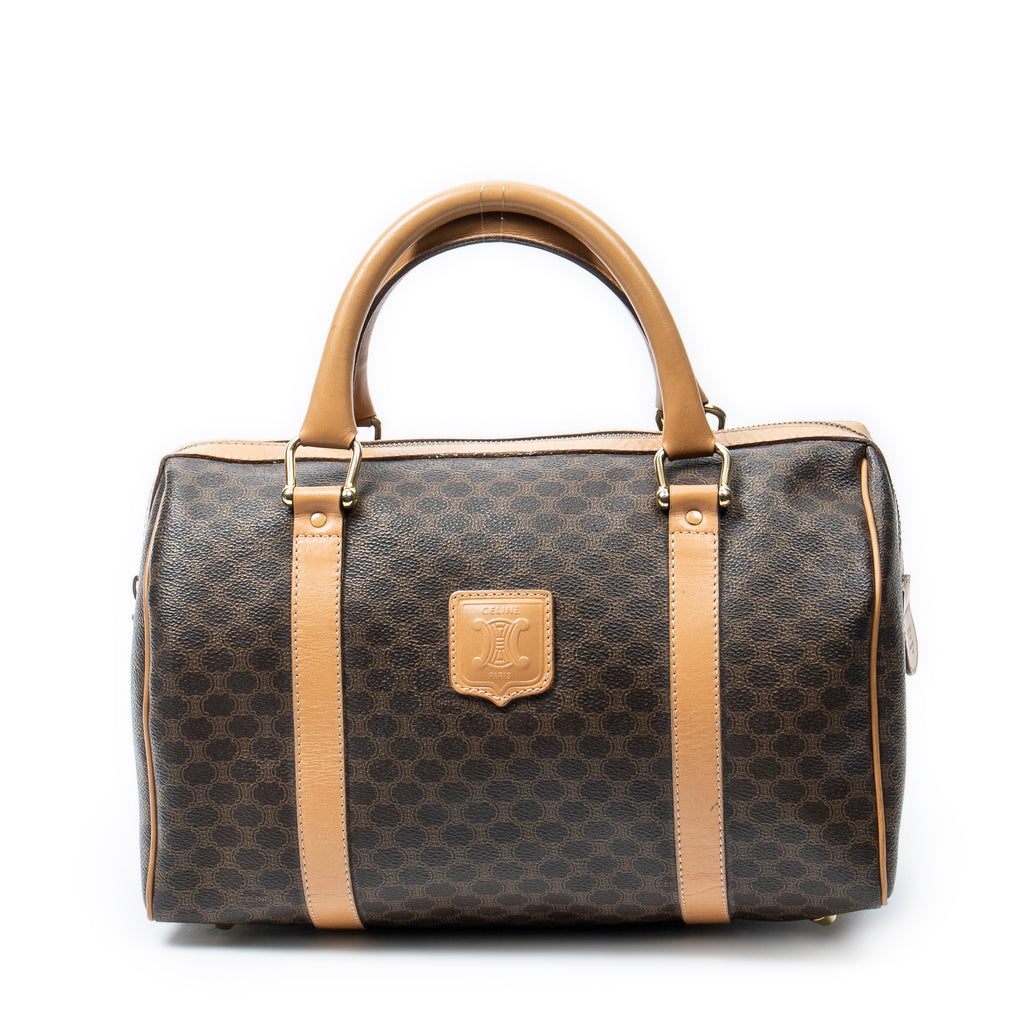 Handbag Small Boston Brown Macadam Coated Canvas