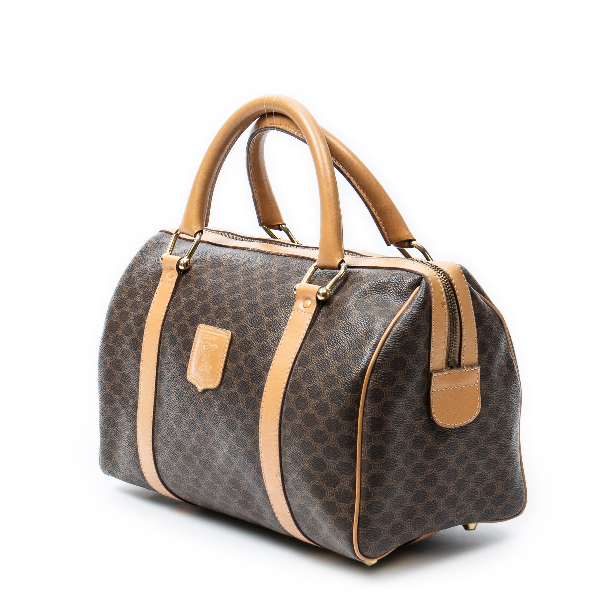 Handbag Small Boston Brown Macadam Coated Canvas