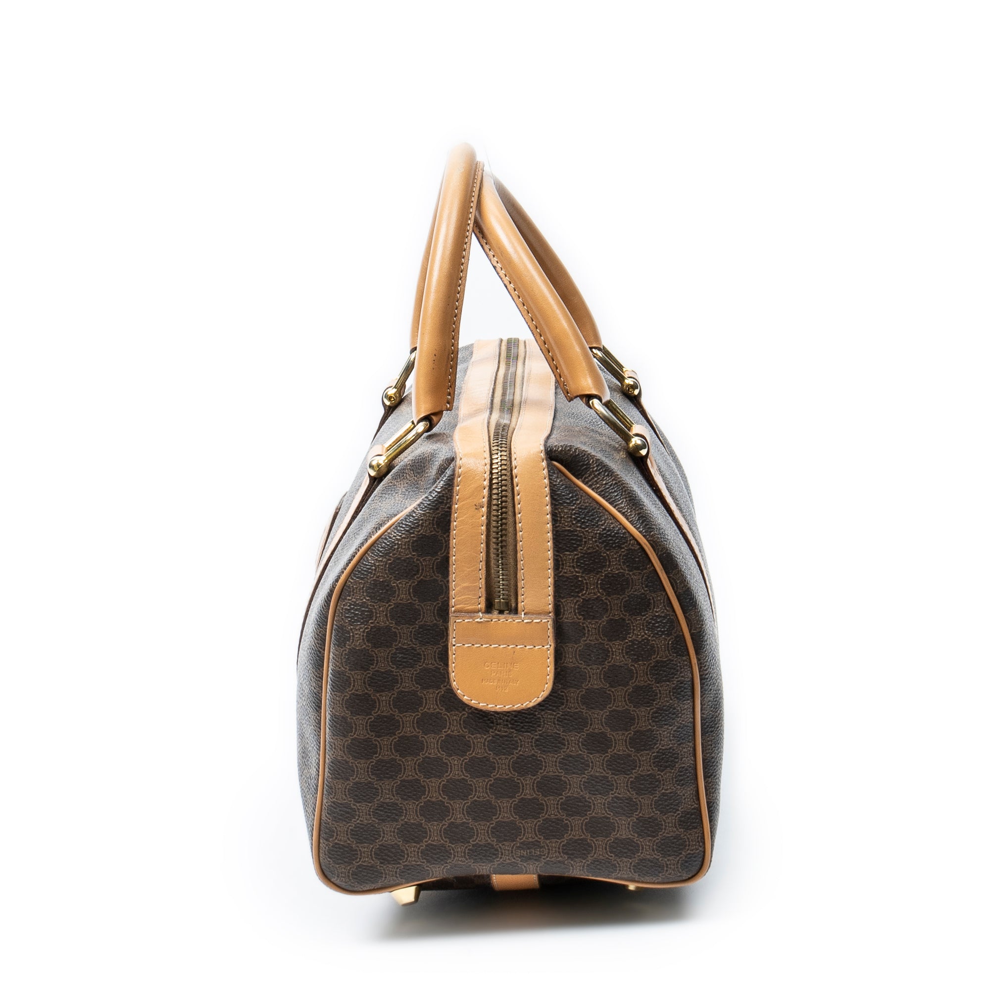 Handbag Small Boston Brown Macadam Coated Canvas