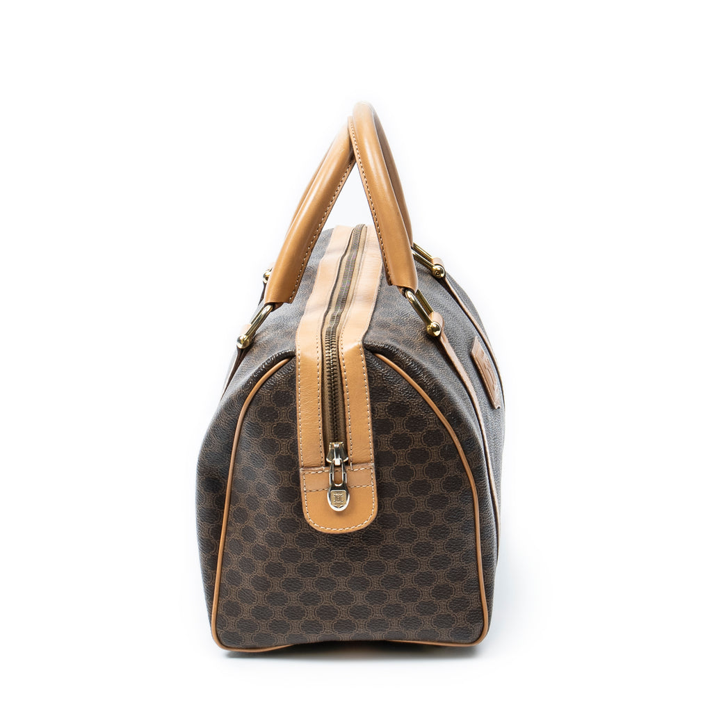 Handbag Small Boston Brown Macadam Coated Canvas
