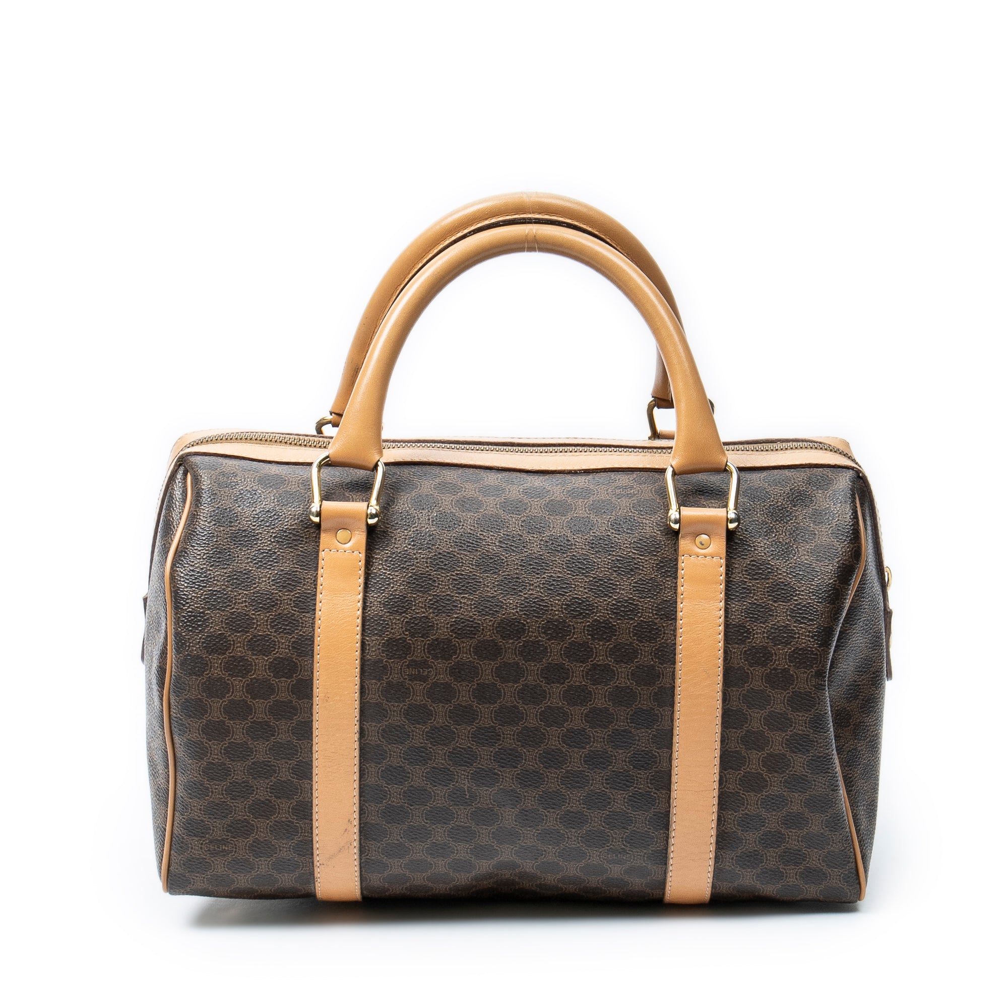 Handbag Small Boston Brown Macadam Coated Canvas