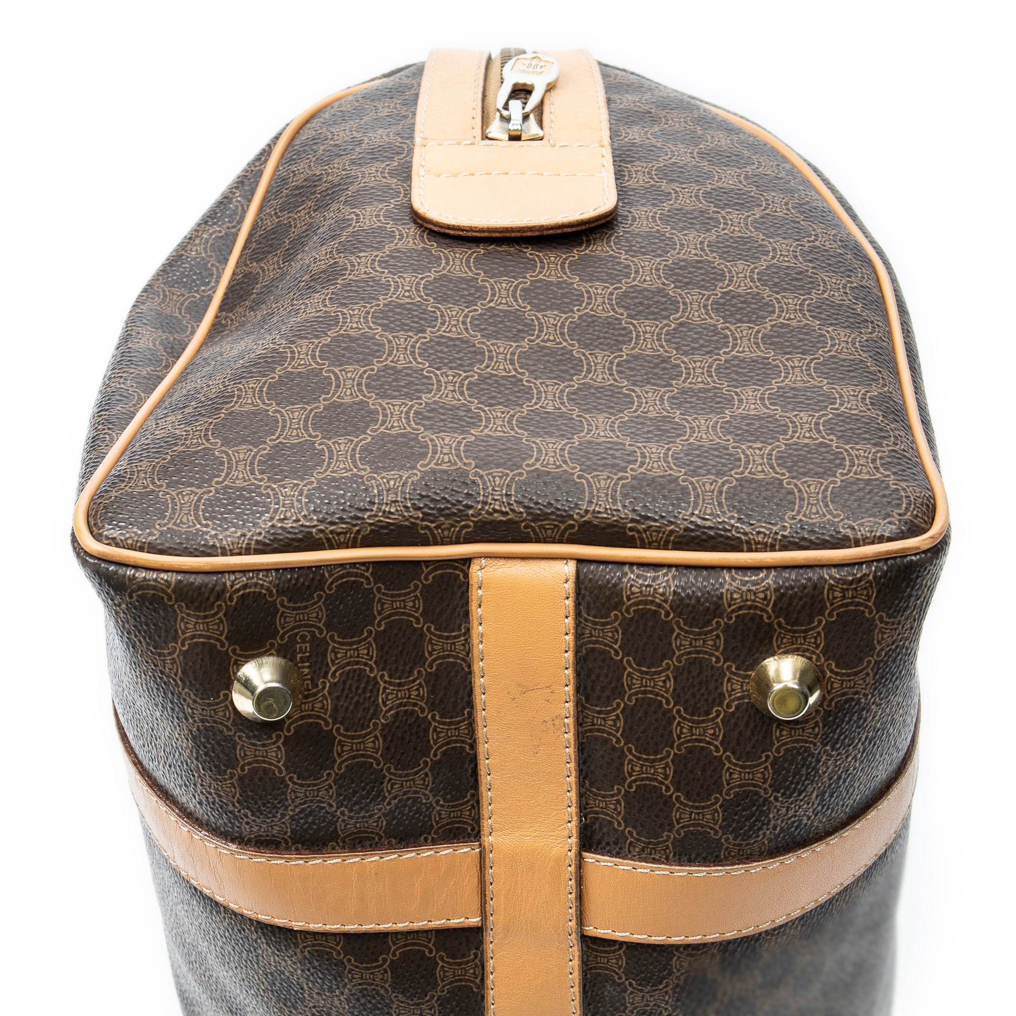 Handbag Small Boston Brown Macadam Coated Canvas