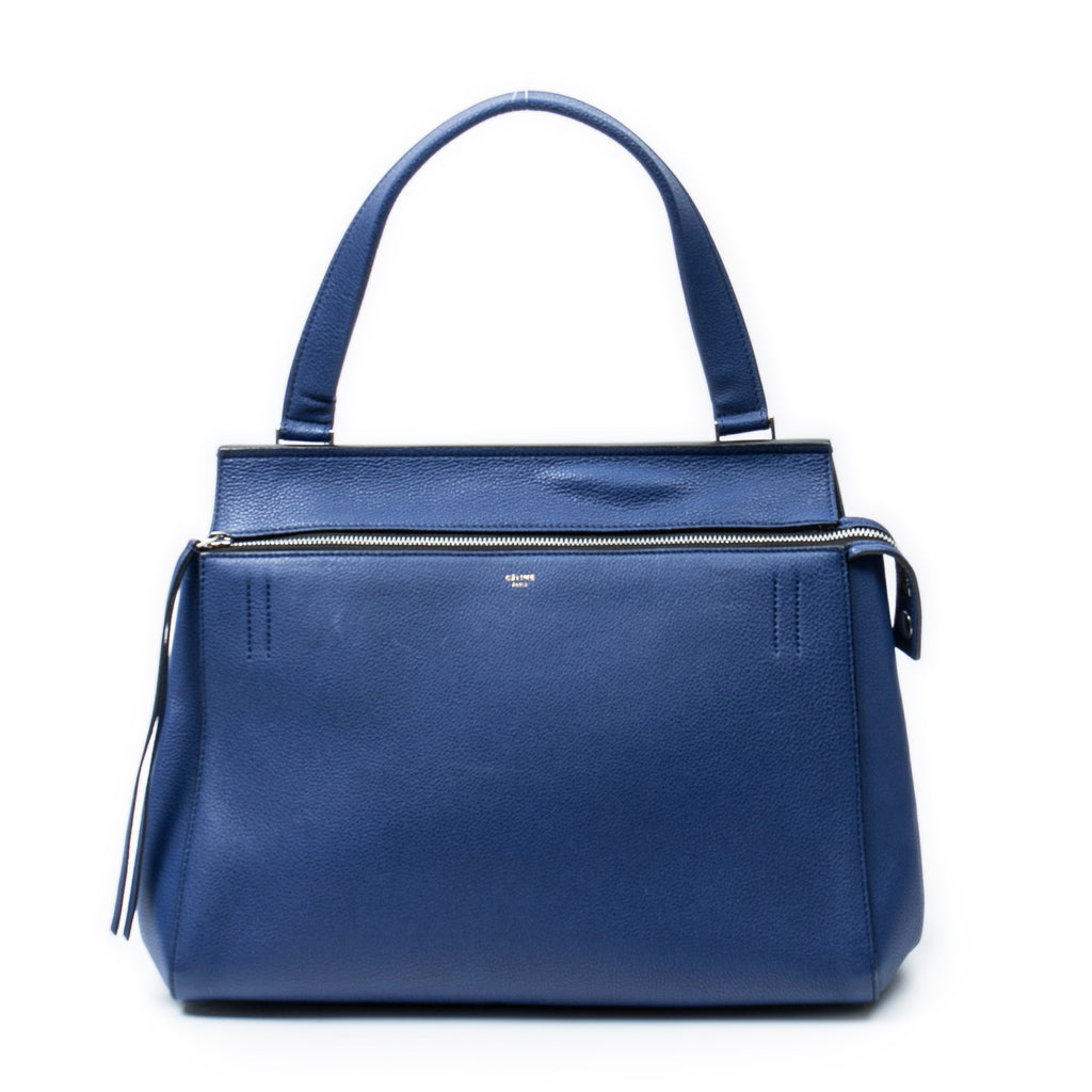 Bolso de hombro mediano Edge Bag de piel de becerro granulada azul