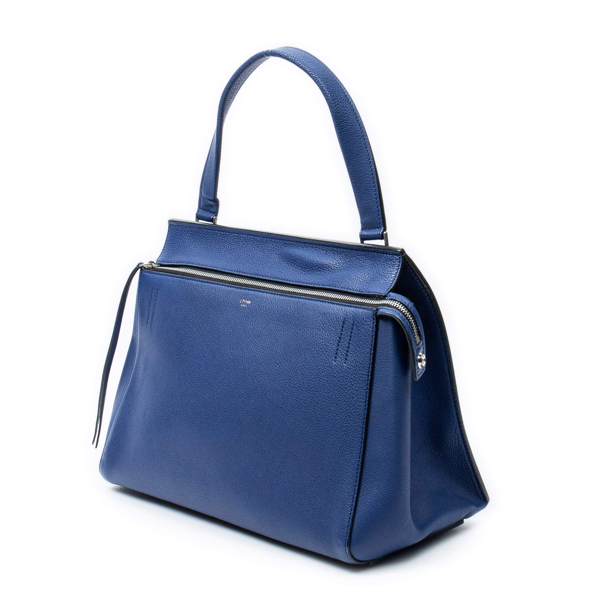 Bolso de hombro mediano Edge Bag de piel de becerro granulada azul