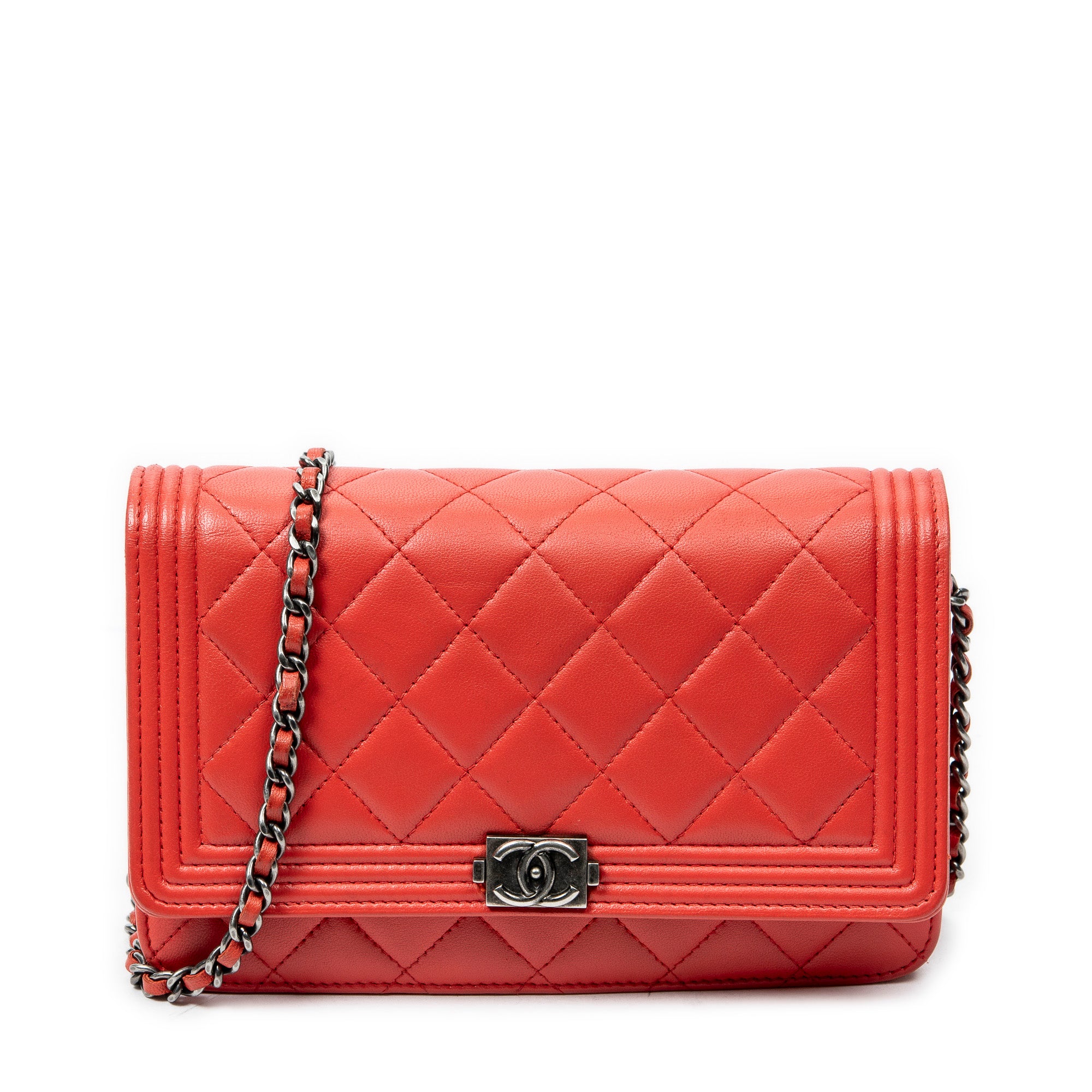 Shoulder Bag Boy Wallet on Chain Red Quilted Lambskin Leather