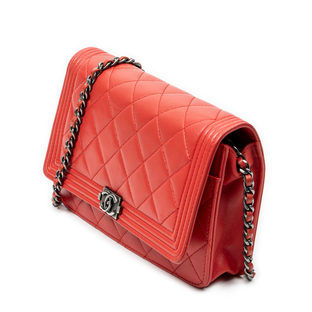 Shoulder Bag Boy Wallet on Chain Red Quilted Lambskin Leather