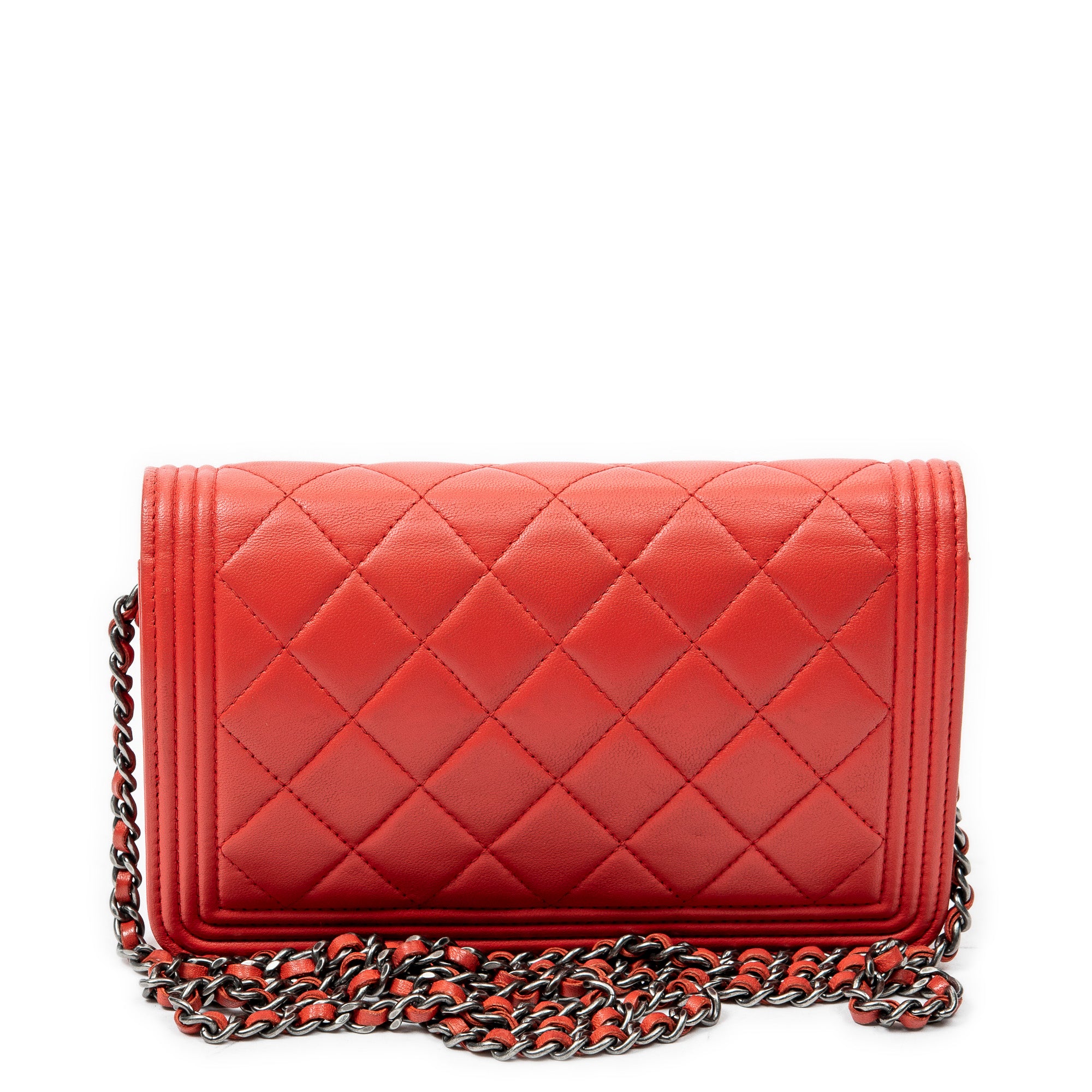 Shoulder Bag Boy Wallet on Chain Red Quilted Lambskin Leather