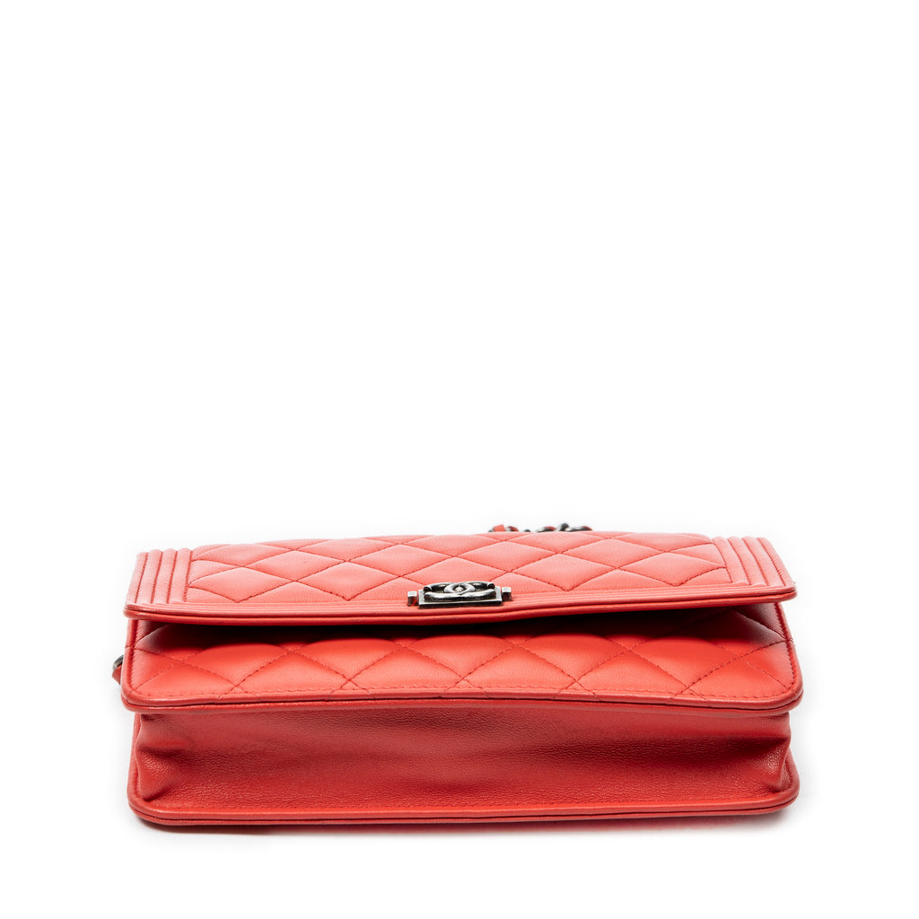 Shoulder Bag Boy Wallet on Chain Red Quilted Lambskin Leather