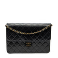 Shoulder Bag Vintage Push Lock Straight Flap Black Quilted Lambskin Leather