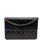 Shoulder Bag Vintage Push Lock Straight Flap Black Quilted Lambskin Leather