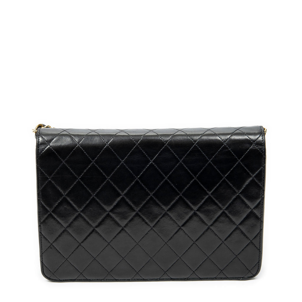 Shoulder Bag Vintage Push Lock Straight Flap Black Quilted Lambskin Leather