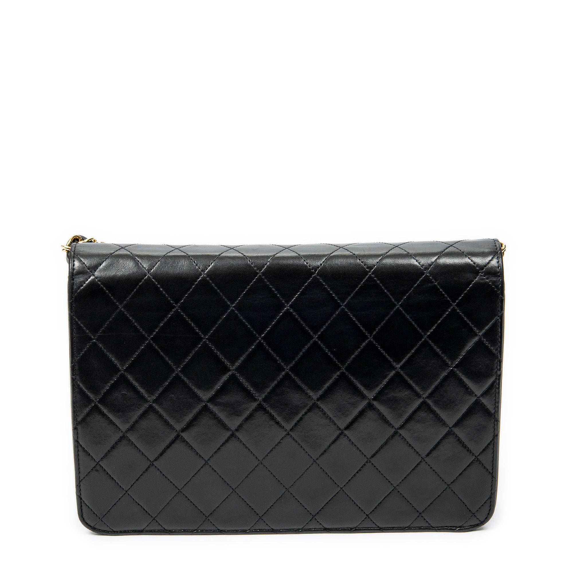 Shoulder Bag Vintage Push Lock Straight Flap Black Quilted Lambskin Leather