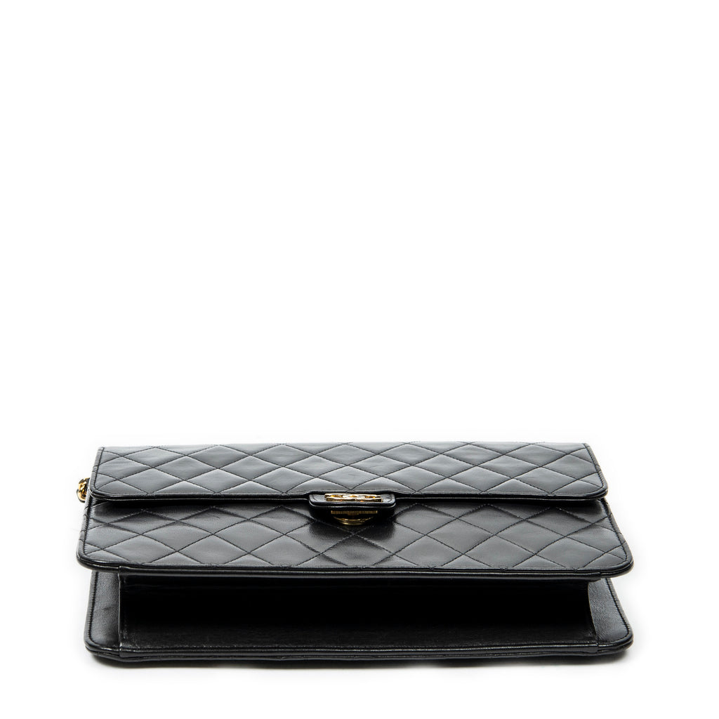 Shoulder Bag Vintage Push Lock Straight Flap Black Quilted Lambskin Leather