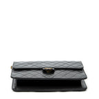 Shoulder Bag Vintage Push Lock Straight Flap Black Quilted Lambskin Leather