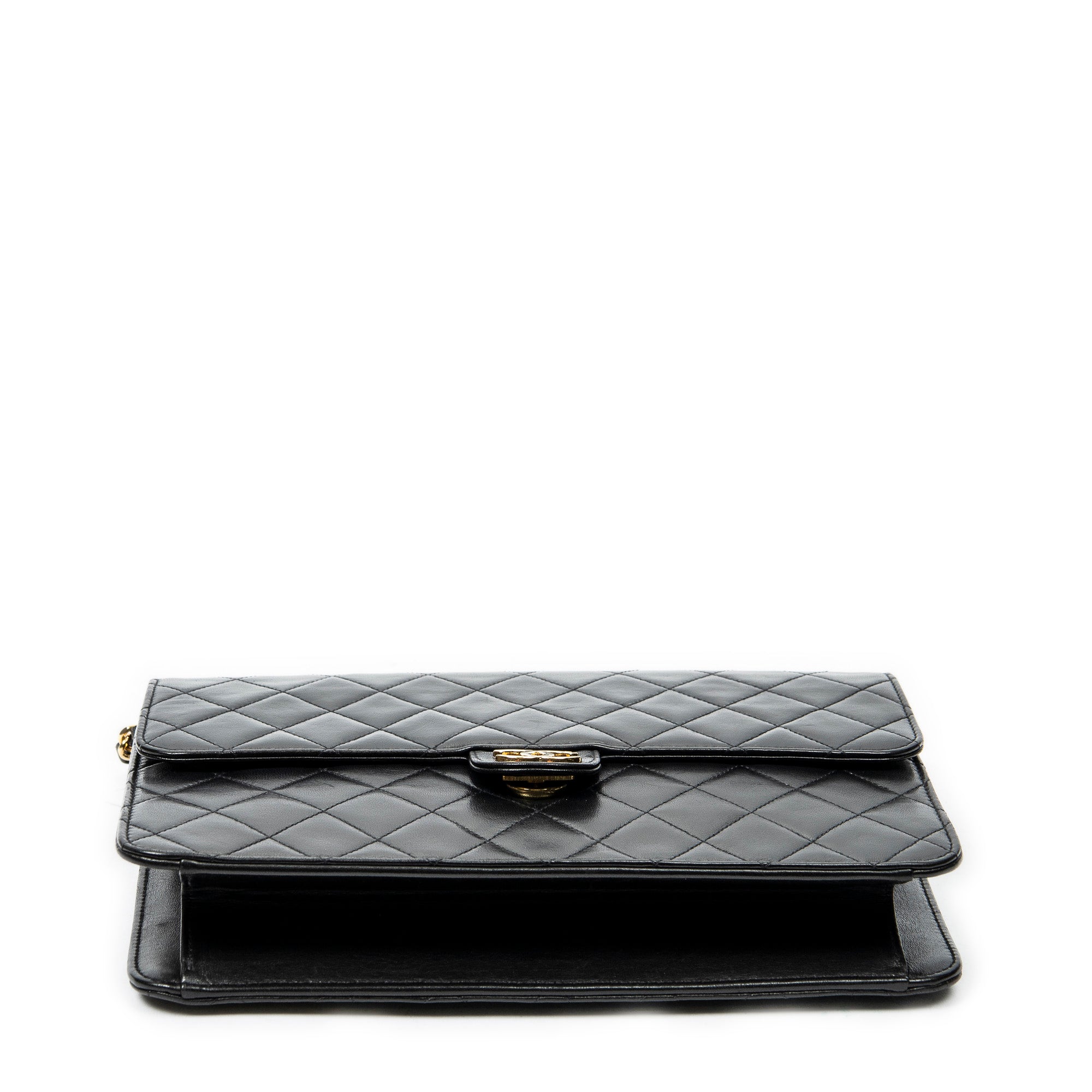 Shoulder Bag Vintage Push Lock Straight Flap Black Quilted Lambskin Leather