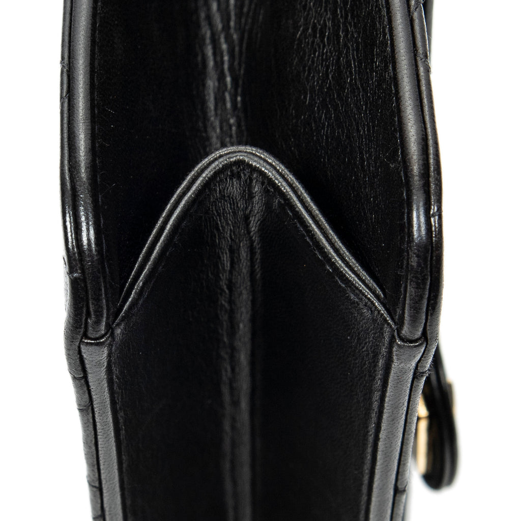 Shoulder Bag Vintage Push Lock Straight Flap Black Quilted Lambskin Leather