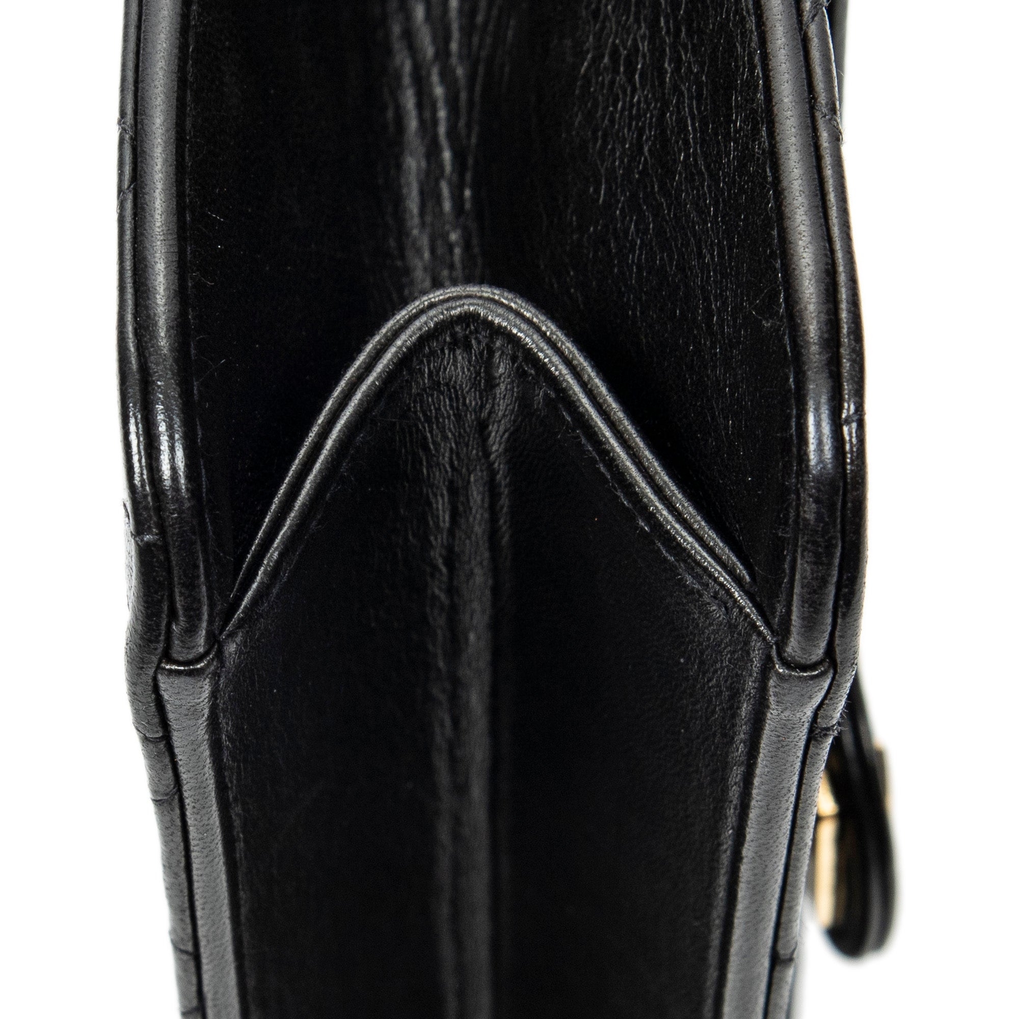 Shoulder Bag Vintage Push Lock Straight Flap Black Quilted Lambskin Leather