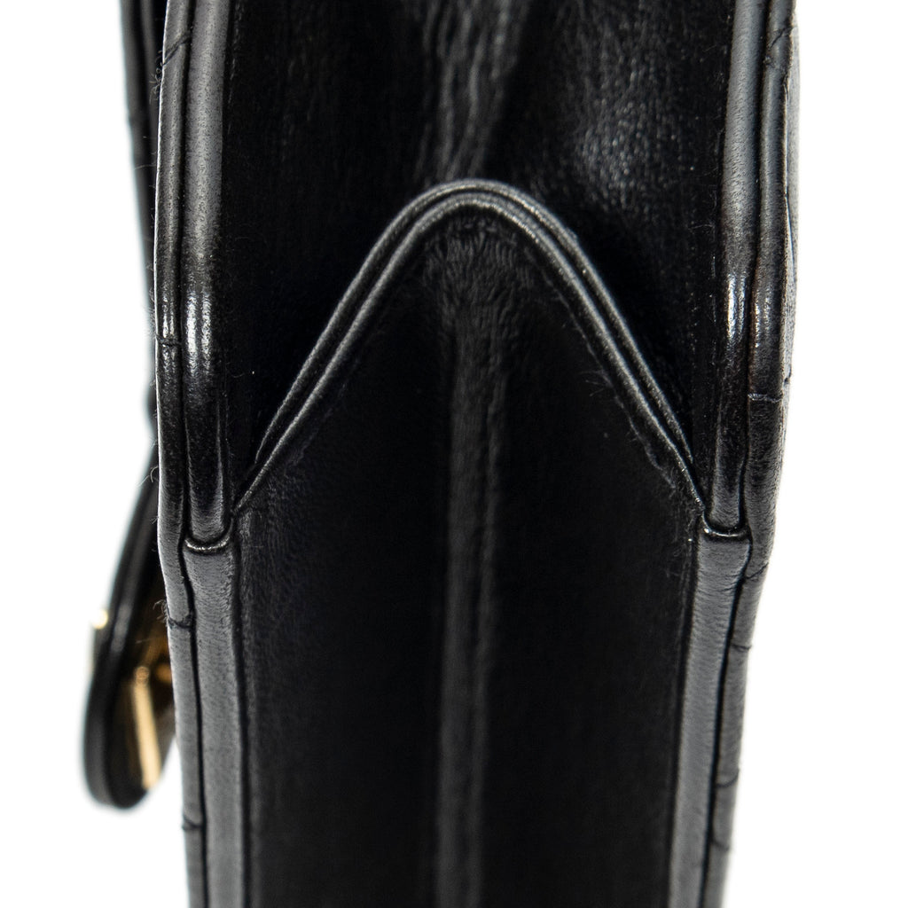 Shoulder Bag Vintage Push Lock Straight Flap Black Quilted Lambskin Leather