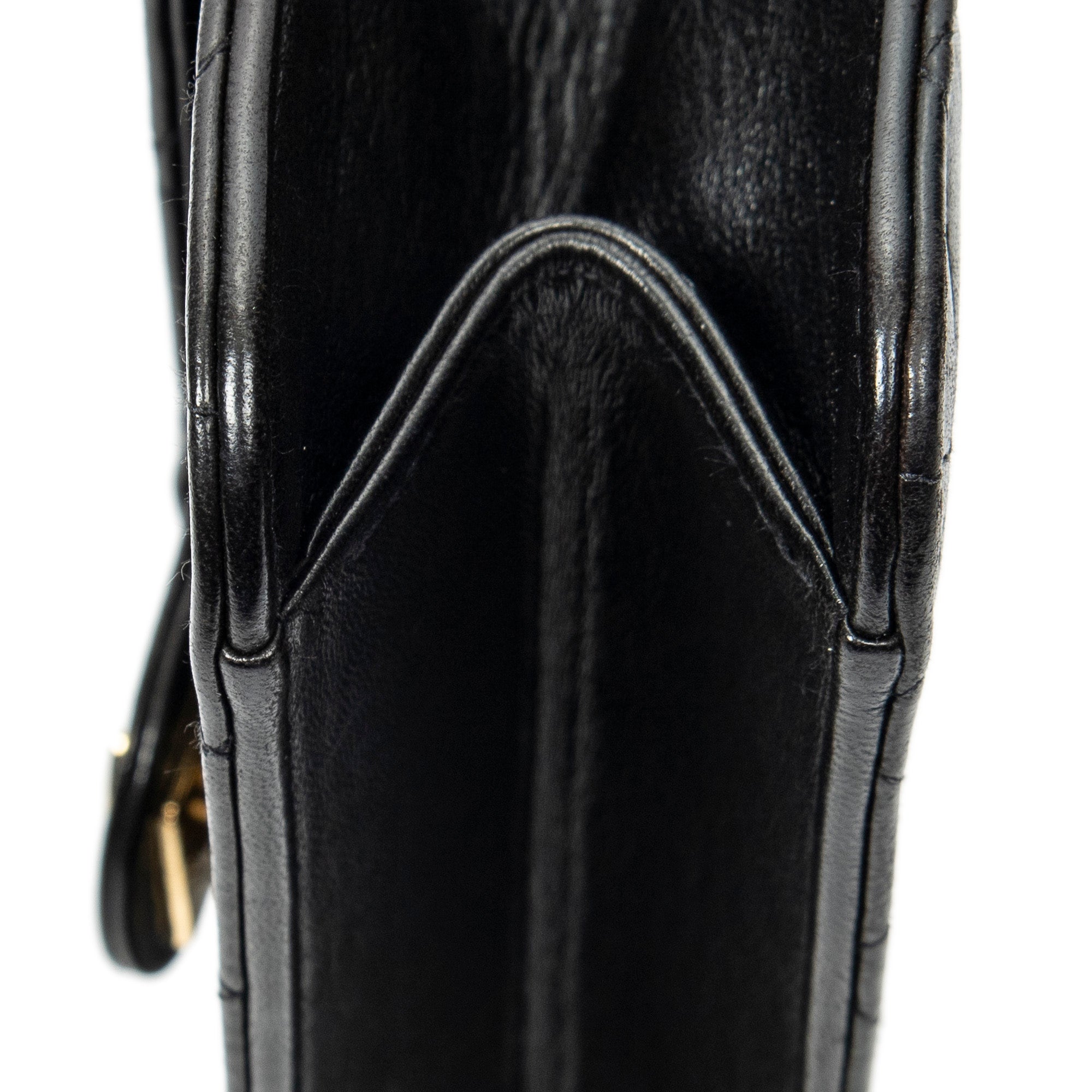 Shoulder Bag Vintage Push Lock Straight Flap Black Quilted Lambskin Leather