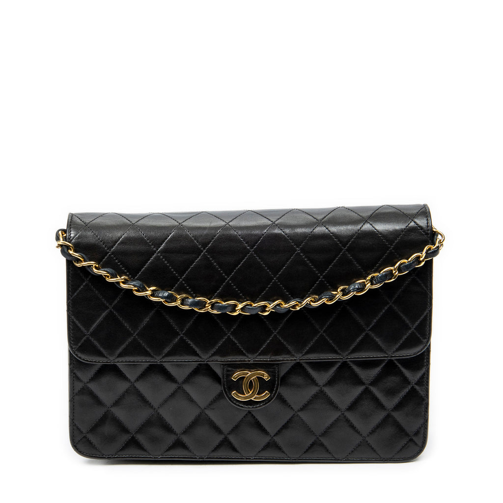 Chanel - Sac bandoulière droit vintage à fermoir poussoir - Noir