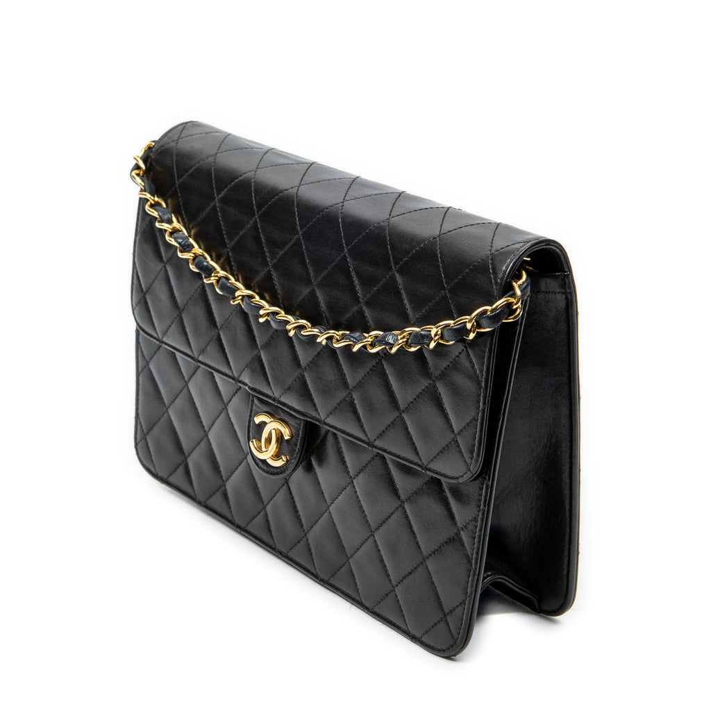 Chanel - Sac bandoulière droit vintage à fermoir poussoir - Noir