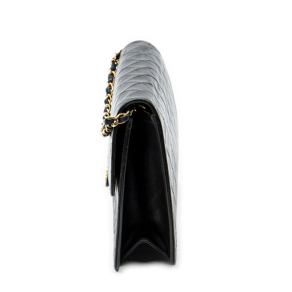 Chanel - Sac bandoulière droit vintage à fermoir poussoir - Noir