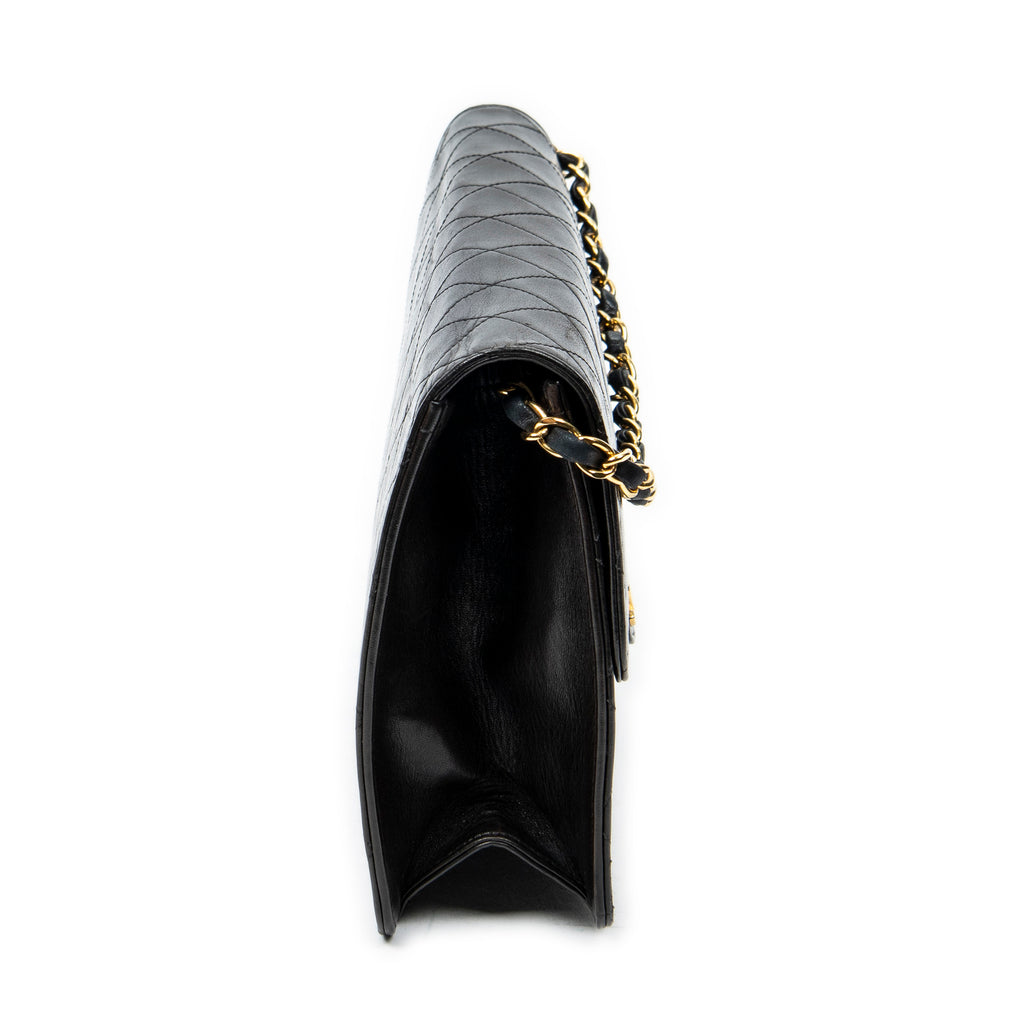 Chanel - Sac bandoulière droit vintage à fermoir poussoir - Noir
