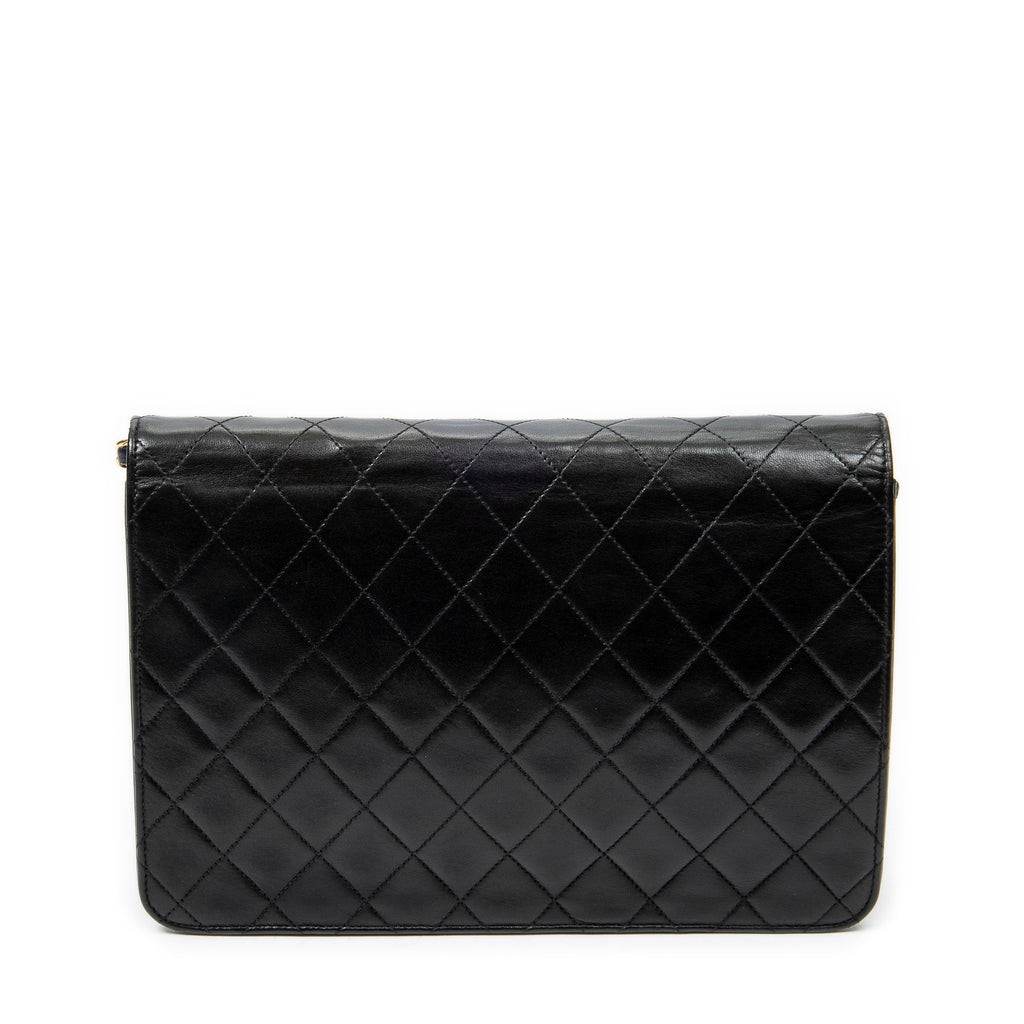Chanel - Sac bandoulière droit vintage à fermoir poussoir - Noir