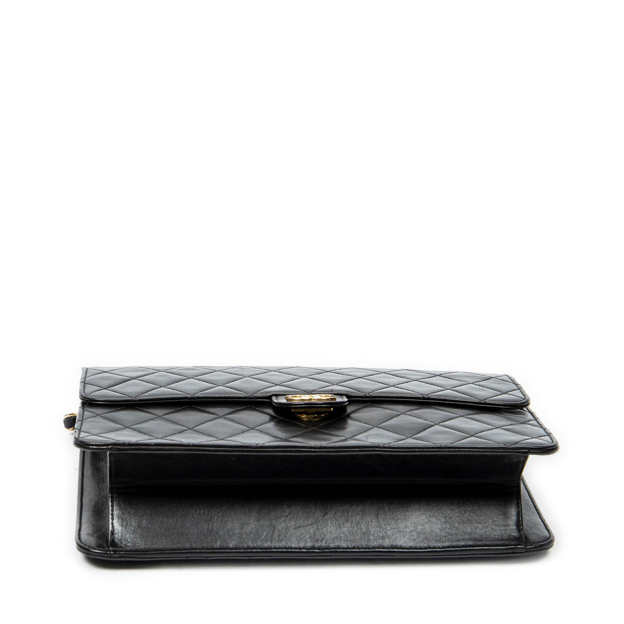 Chanel - Sac bandoulière droit vintage à fermoir poussoir - Noir