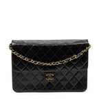 Bolso de Hombro Vintage Cierre de Empuje Solapa Recta Piel de Cordero Acolchada Negra