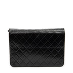 Bolso de Hombro Vintage Cierre de Empuje Solapa Recta Piel de Cordero Acolchada Negra