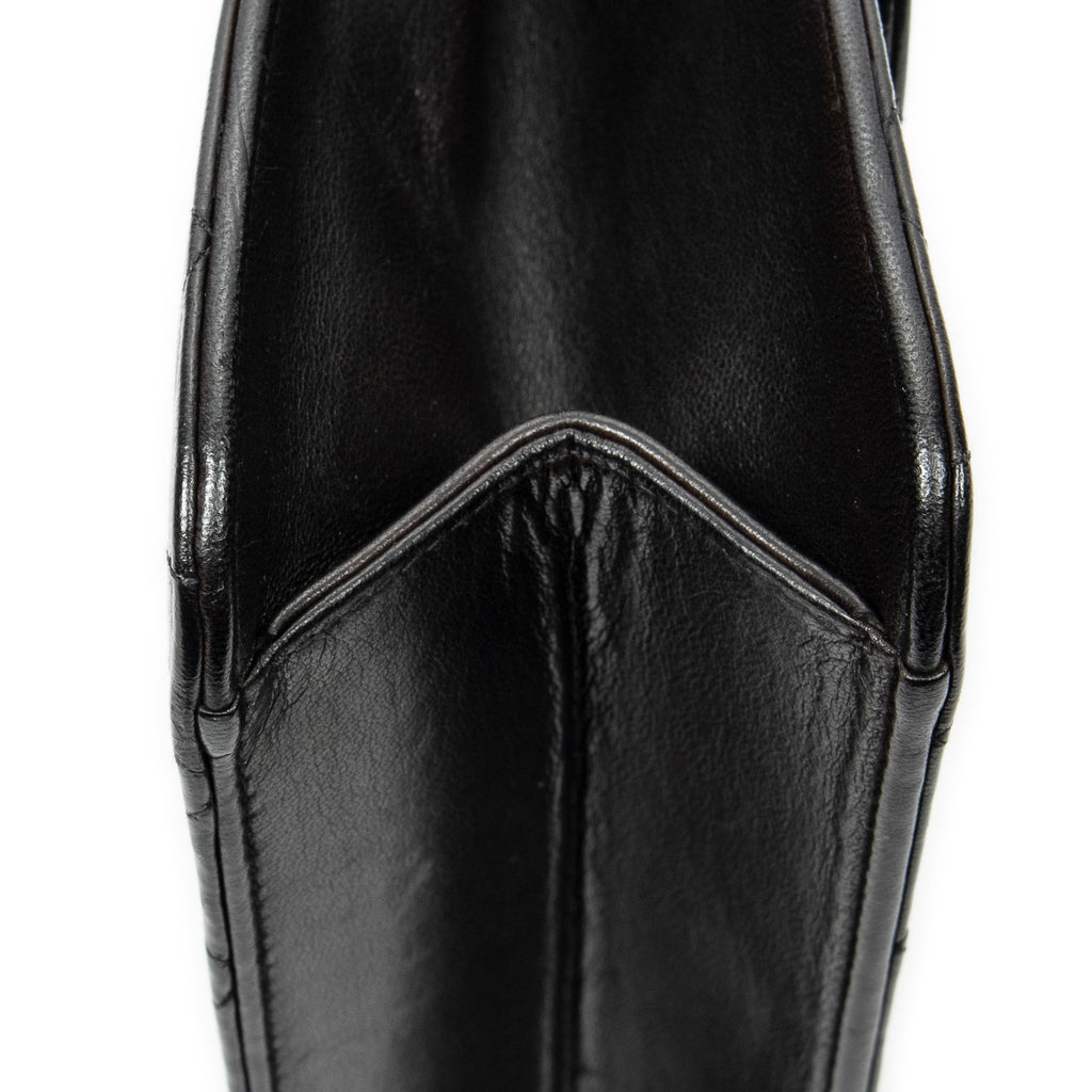 Bolso de Hombro Vintage Cierre de Empuje Solapa Recta Piel de Cordero Acolchada Negra